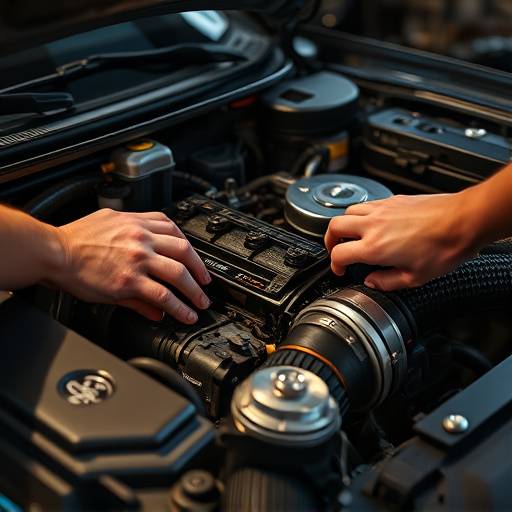 Ejemplo de una imagen de un motor de coche siendo reparado, con su correspondiente texto alternativo descriptivo.